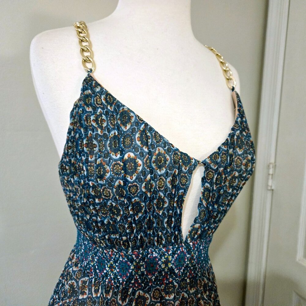 Alice + Olivia Gloria Gold Chain Straps Pleated Boho Maxi Dress Size 0